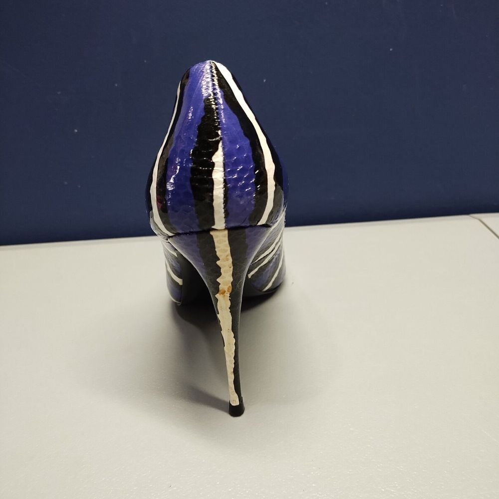 LFL Snakeskin Stiletto Pumps Heel Womens Sz 7 Purple Multi Pointed Toe Slip On - Picture 12 of 16